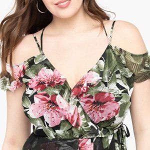 FLOWERS ORCHID MAXI DRESS COLD SHOULDER AVAILABLE IN SIZES 8 M, 10, AND 12 US.